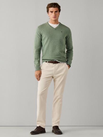 Hackett London Lambswool V-Neck Jumper - view 2, Vintage Green
