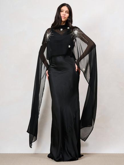 Hope & Ivy The Annaka Embellished Cape Dress, Black - view 2, Black