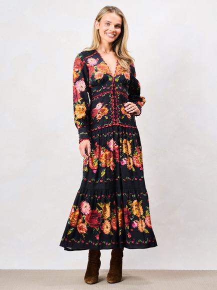 Hope & Ivy The Luann Tiered Maxi Dress, Black/Orange, Black/Orange