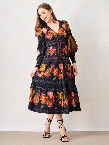Hope & Ivy The Luann Tiered Maxi Dress, Black/Orange - view 2, Black/Orange