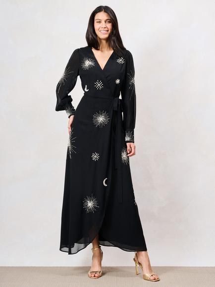 Hope & Ivy The Marlo Embellished Wrap Dress, Black, Black