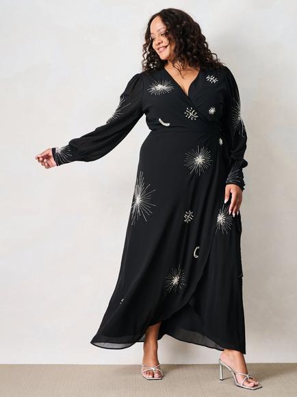 Hope & Ivy The Marlo Embellished Wrap Dress, Black - view 2, Black