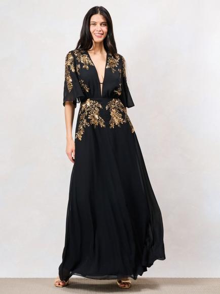 Hope & Ivy The Shay Embellished Maxi Dress, Black, Black