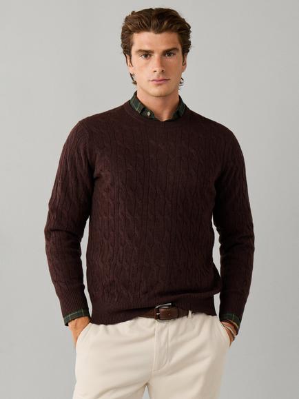 Hackett London Lambswool Cable Crew Jumper, Ebony Brown