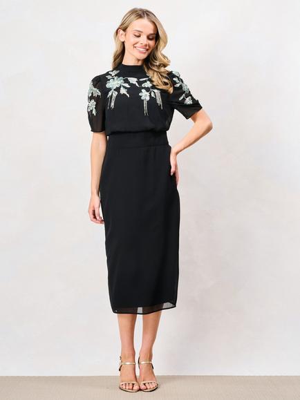 Hope & Ivy The Josette Embellished Pencil Dress, Black/Teal, Black/Teal