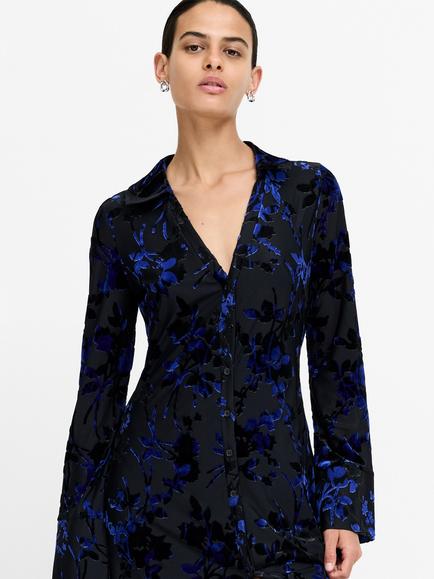 French Connection Idina Floral Velvet Devore Dress, Black/Cobalt/Blue - view 2, Black/Colbalt Blue