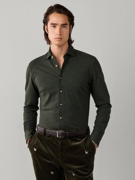 Hackett London Cotton Cutaway Collar Tailored Fit Shirt, Hunter Green