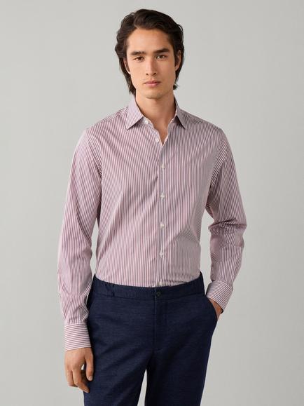 Hackett London Cotton Regular Fit Stripe Shirt, Oxblood Red, Oxblood Red