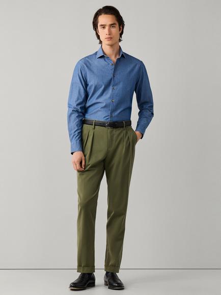 Hackett London Clean Chambray Cotton Tailored Fit Shirt, Denim Blue - view 2, Denim Blue