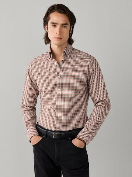 Hackett London Cotton Tailored Fit Gingham Shirt, Spice Orange