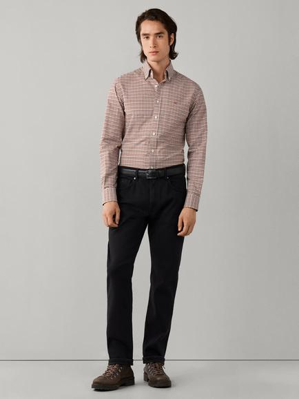 Hackett London Cotton Tailored Fit Gingham Shirt - view 2, Spice Orange