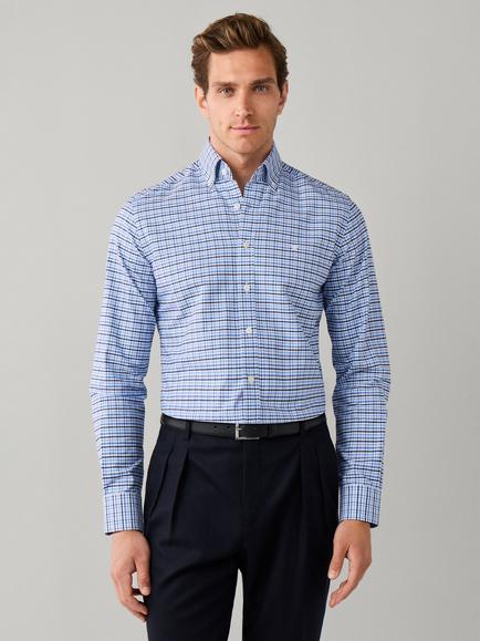 Hackett London Cotton Tailored Fit Gingham Shirt, Soho Blue