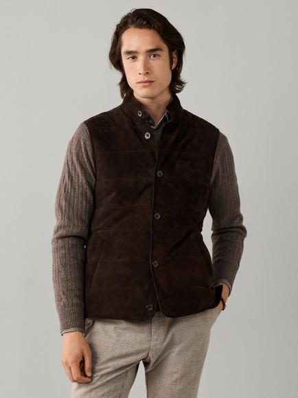Hackett London Suede Reversible Gilet, Ebony Brown, Ebony Brown