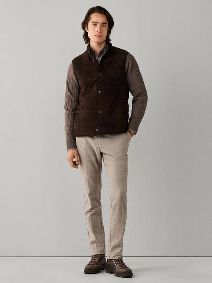 Hackett London Suede Reversible Gilet, Ebony Brown - view 2, Ebony Brown