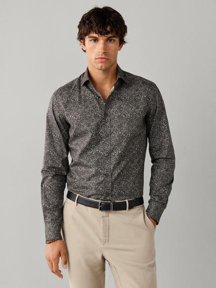 Hackett London Wild Flower Print Cotton Tailored Fit Shirt, Nut Brown, Nut Brown