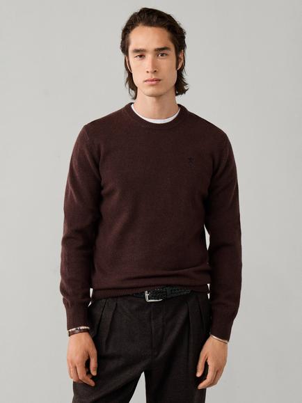 Hackett London Wool Crew Neck Jumper, Ebony Brown