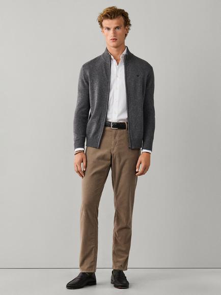 Hackett London Lambswool Zip Neck Cardigan - view 2, College Grey