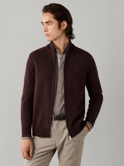 Hackett London Lambswool Zip Neck Cardigan, Ebony Brown