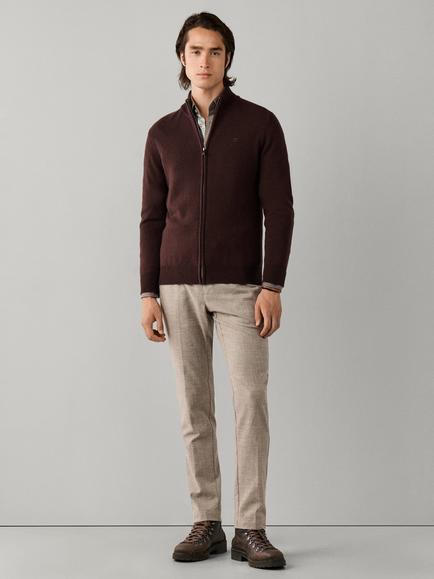 Hackett London Lambswool Zip Neck Cardigan - view 2, Ebony Brown