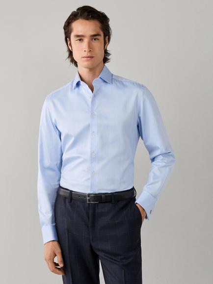 Hackett London Tailored Fit Cotton Herringbone Shirt, Light Blue