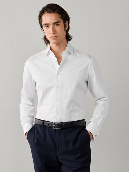 Hackett London Tailored Fit Cotton Herringbone Shirt, Optic White
