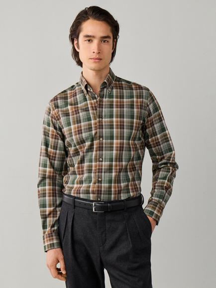 Hackett London Country Plaid Check Cotton Regular Fit Shirt, Olive Green, Olive Green