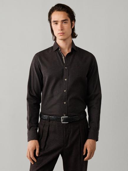 Hackett London Flannel Tape Cotton Regular Fit Shirt, Ebony Brown