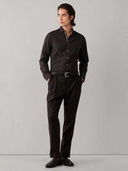 Hackett London Flannel Tape Cotton Regular Fit Shirt - view 2, Ebony Brown