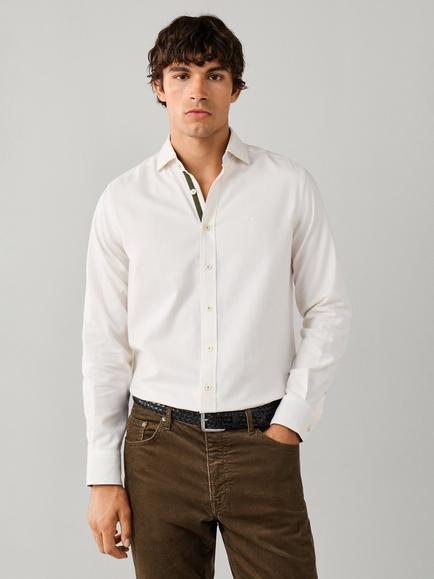 Hackett London Flannel Tape Cotton Regular Fit Shirt, Off White