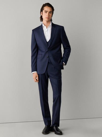 Hackett London Regular Fit Wool Sharkskin Suit Trousers, Navy - view 2, Navy