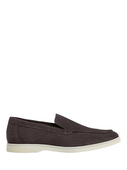 Hackett London Martin Plain Suede Loafers, Granite Grey