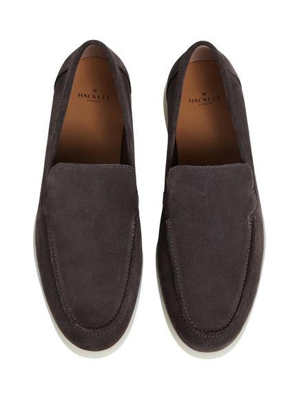 Hackett London Martin Plain Suede Loafers - view 2, Granite Grey