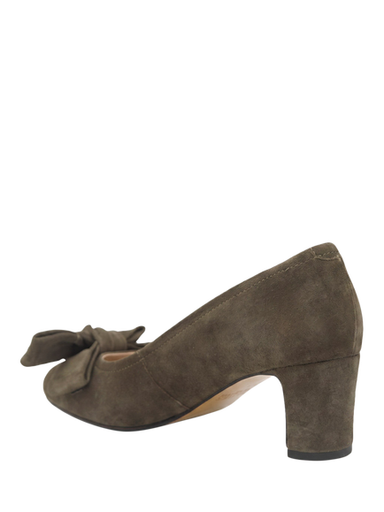 Jones Bootmaker Zelda Leather Bow Detail Court Shoes, Olive - view 2, Olive