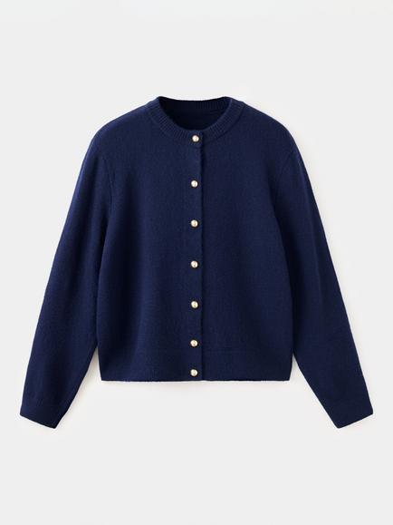Mango Round Neck Button Front Knit Cardigan, Navy, Navy
