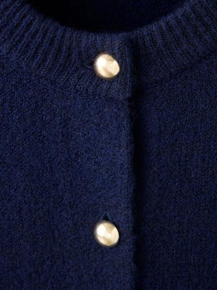 Mango Round Neck Button Front Knit Cardigan, Navy - view 2, Navy