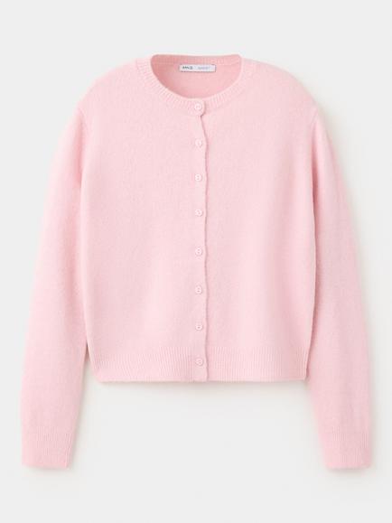 Mango Brushed Knit Button-Front Cardigan, Pastel Pink