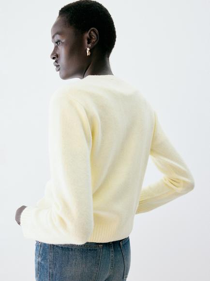 Mango V-Neck Soft Knit Cardigan, Pastel Yellow - view 2, Pastel Yellow