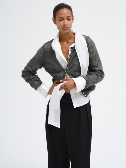 Mango Fine Knit Button Down Cardigan, Dark Grey Melange, Dark Grey Melange