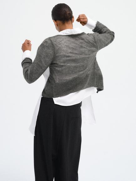 Mango Fine Knit Button Down Cardigan, Dark Grey Melange - view 2, Dark Grey Melange