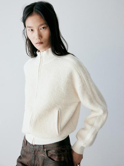 Mango Boucle Funnel Neck Bomber Jacket, Raw, Raw