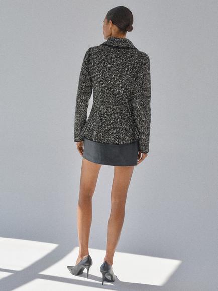 Mango Textured Peplum Zip Neck Knit Jacket, Black - view 2, Black