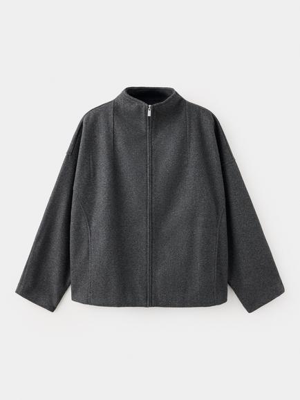 Mango High Neck Textured Zip Through Jacket, Grey, Grey