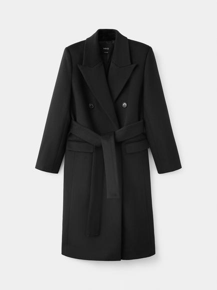 Mango Wool Blend Belted Coat, Black, Black