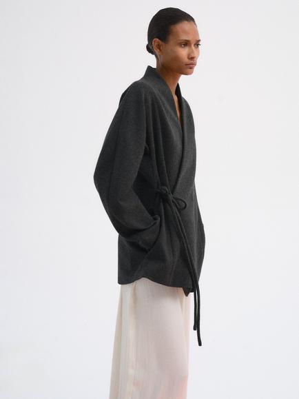 Mango Draped Belted Wrap Coat, Anthracite, Anthracite