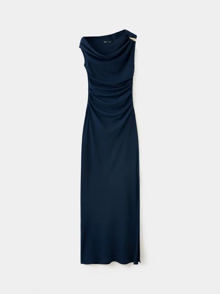 Mango Draped Asymmetric Sleeveless Maxi Dress, Marine, Marine