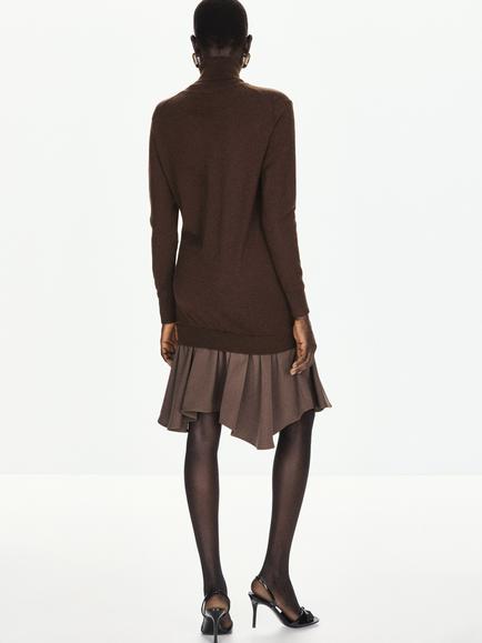 Mango Draped Roll Neck Fluted Hem Knit Dress, Chocolate - view 2, Chocolate
