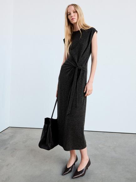 Mango Knot Front Ankle Grazer Dress, Anthracite, Anthracite