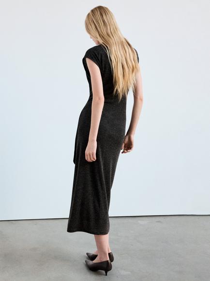 Mango Knot Front Ankle Grazer Dress, Anthracite - view 2, Anthracite