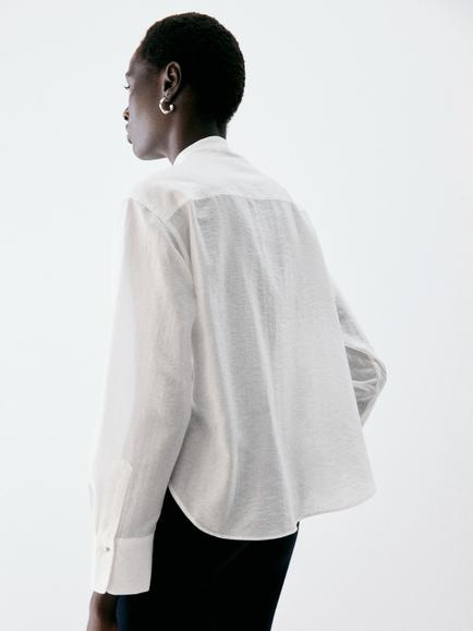 Mango Tailored Mandarin Collar Pleated Shirt, White - view 2, White