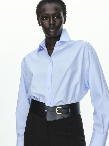 Mango Cotton Blend Long Sleeve Shirt, Sky Blue, Sky Blue